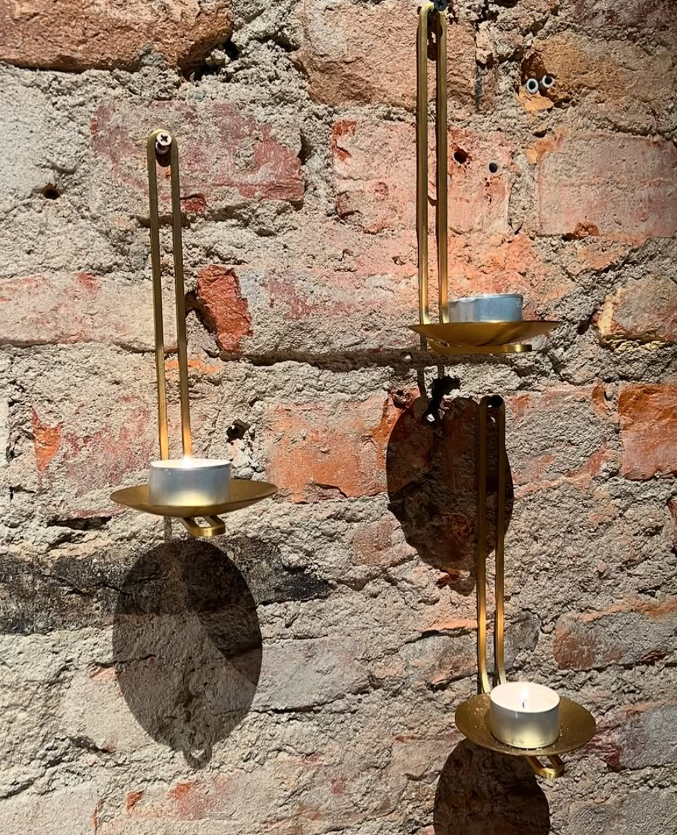 Clip Tealight Candle Holder Wall H20 Brass